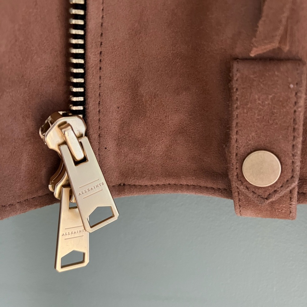 All Saints Luna Suede Biker Jacket XS Tan Brown - Picture 8 of 16